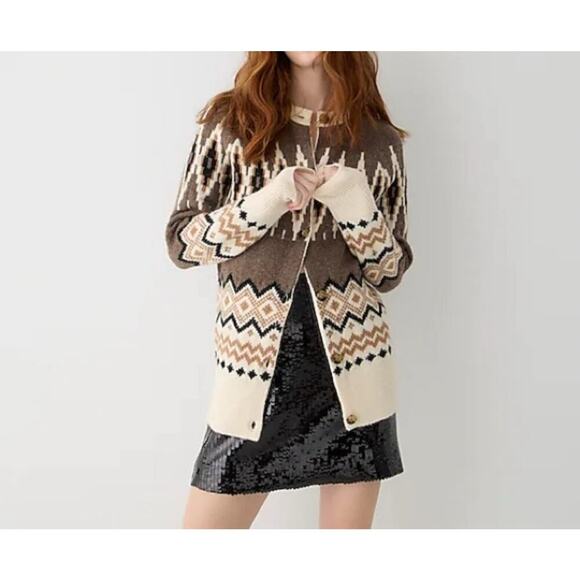 J.Crew Fair Isle Cardigan Merino Wool Blend Womens Size M - Picture 5 of 13